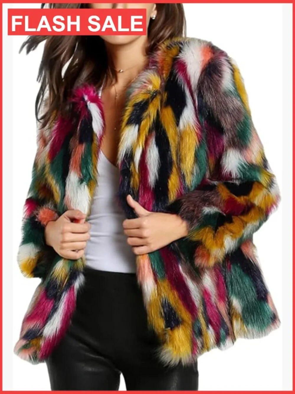 Faux Fur Coat Women Winter Fluffy Jacket Furry Open Front Cardigan